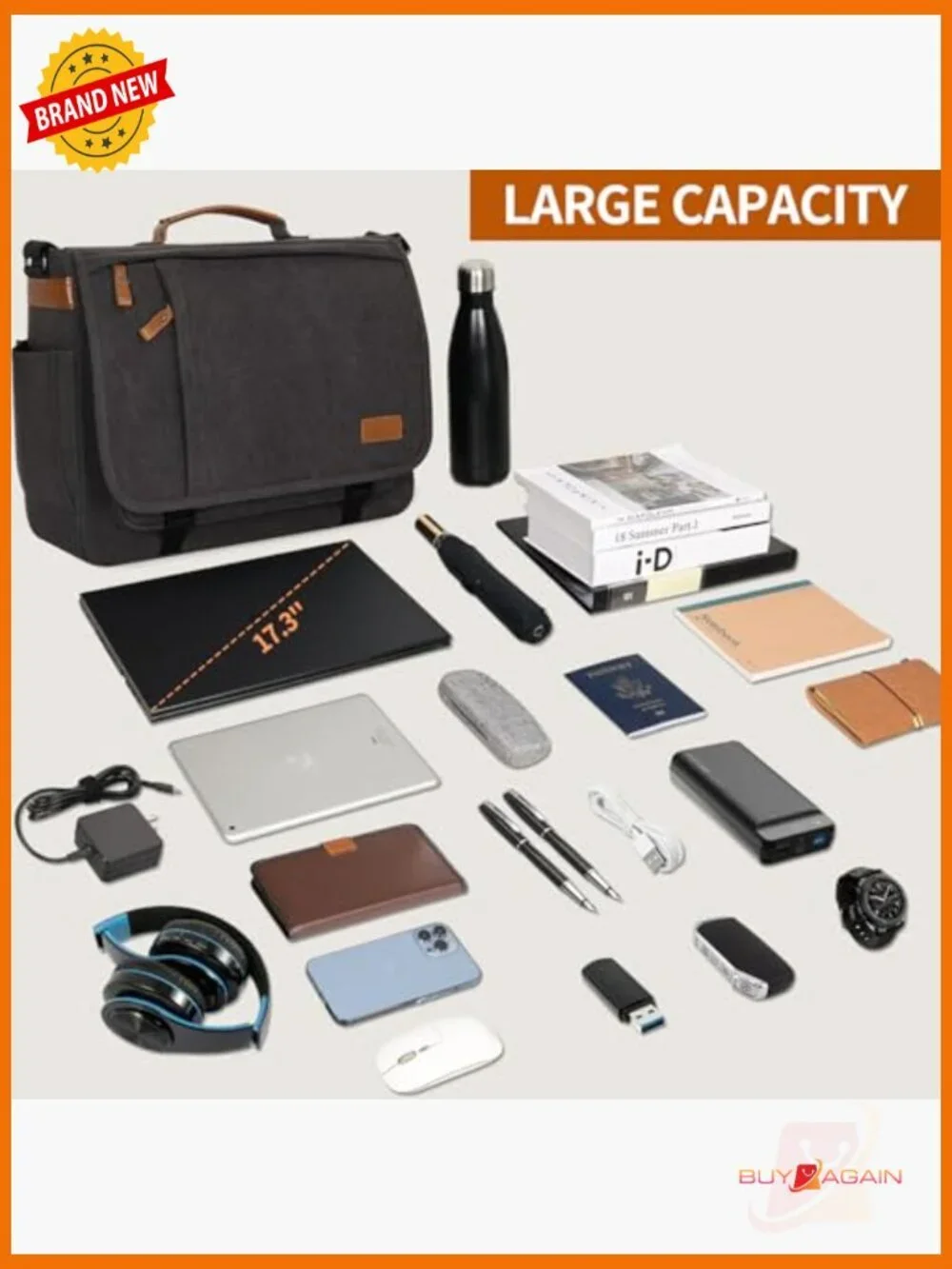 Messenger Bag Laptop 17.3 Inch Water Resistant Canvas, Shoulder Bag for Work